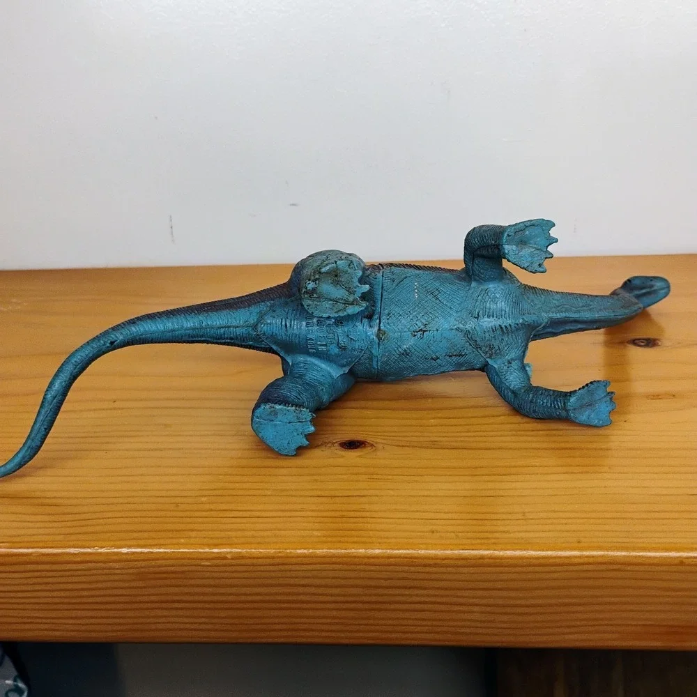 1985 Vintage Imperial Brontosaurus Dinosaur Figure Toy Dark Gray & Blue 12